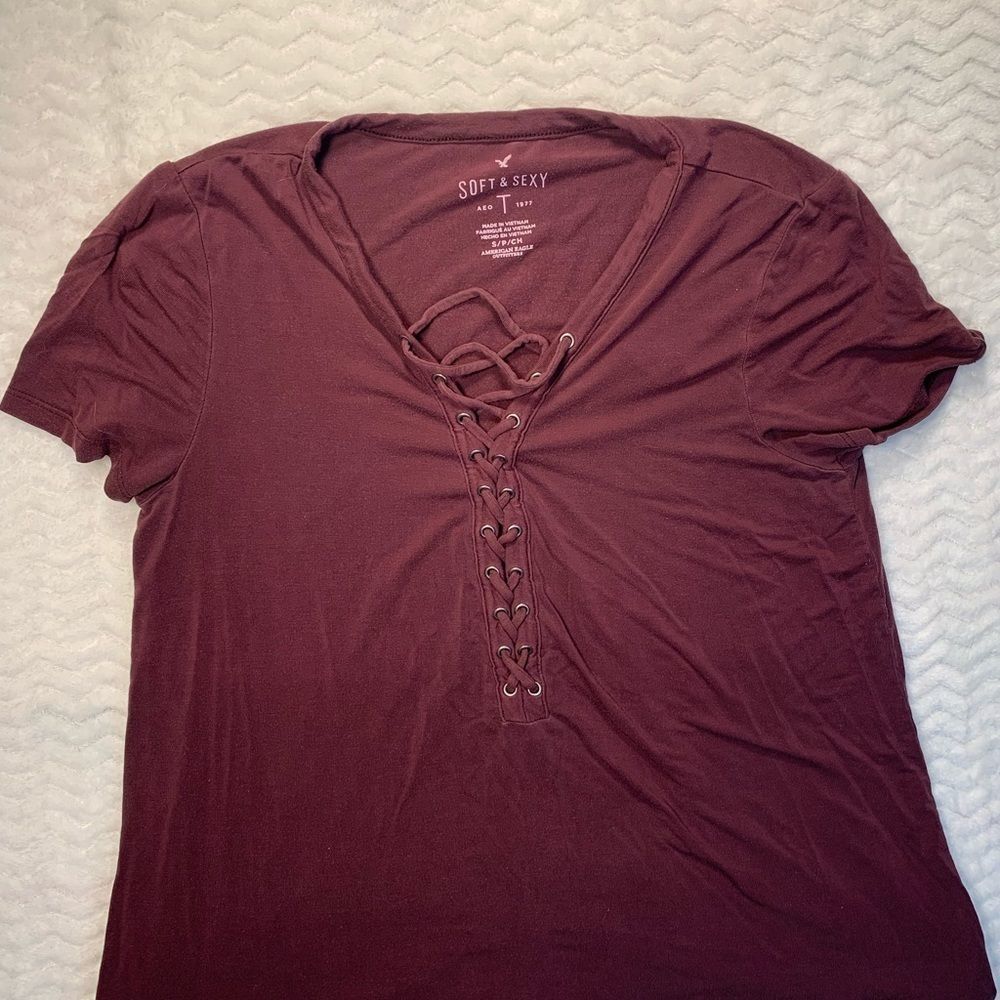 American Eagle “soft and sexy” maroon blouse size small